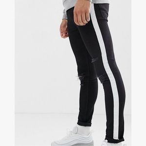 ASOS 33/32 Skinny Black Jeans w White Stripe
